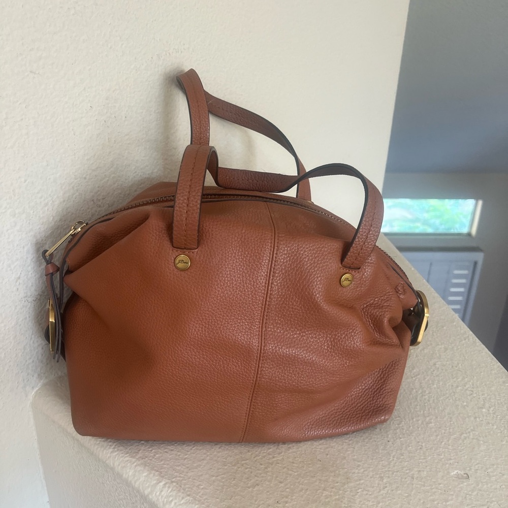 J. Crew Bristol Convertible Satchel in Pebbled Leather Old English